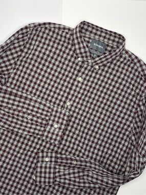 Men's Bonobos Burgundy and Gray Gingham Button-Down Shirt (Size XXL Slim fit)